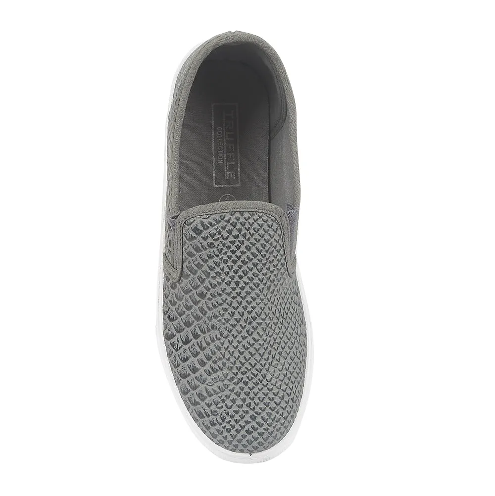 Grey Croc Pu Flat Shoes