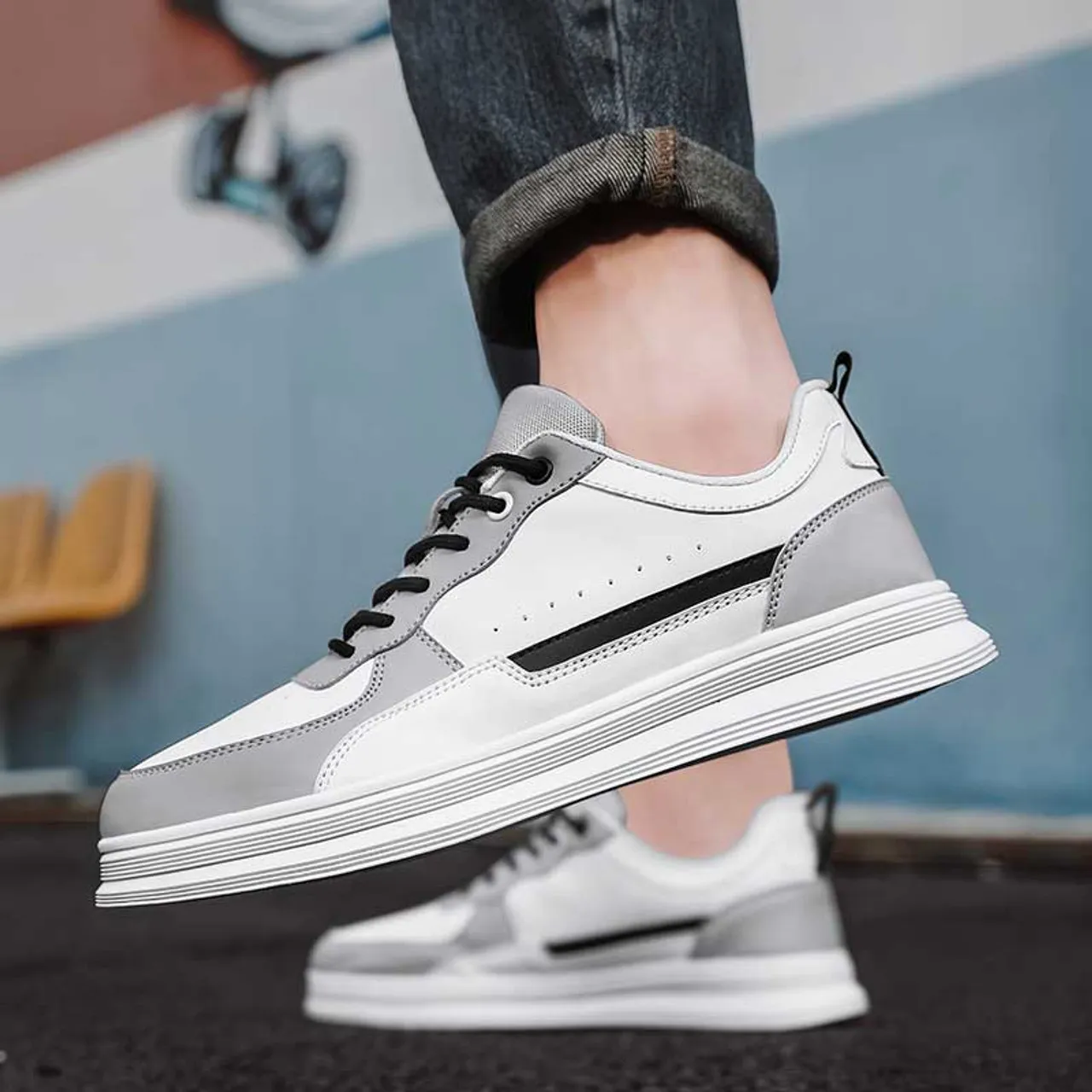 Grey White Casual Lace Up Shoe Sneaker