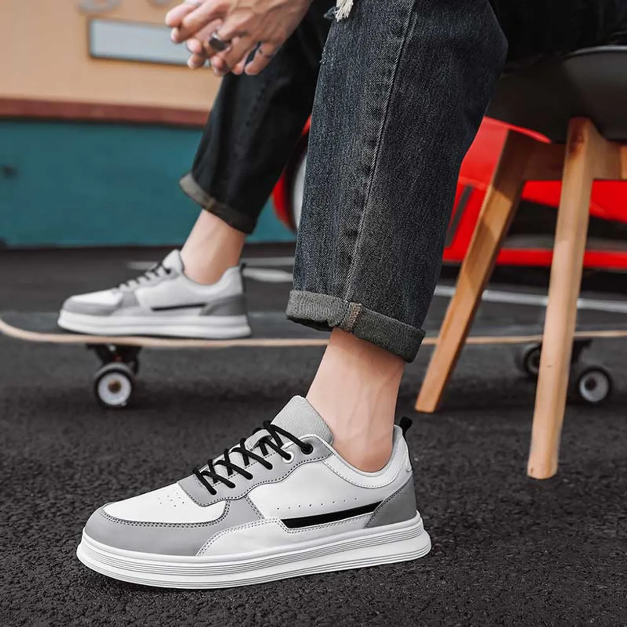 Grey White Casual Lace Up Shoe Sneaker