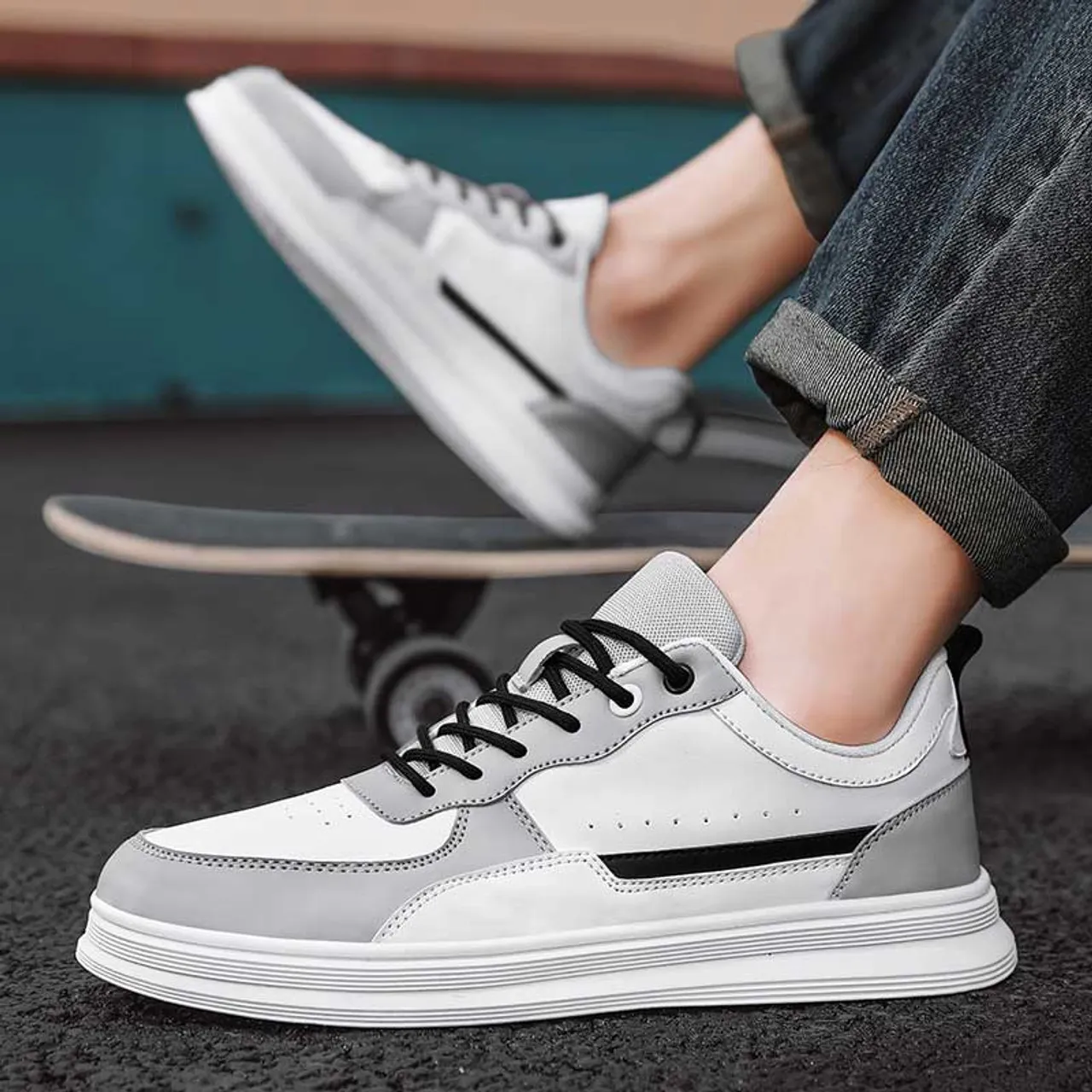 Grey White Casual Lace Up Shoe Sneaker