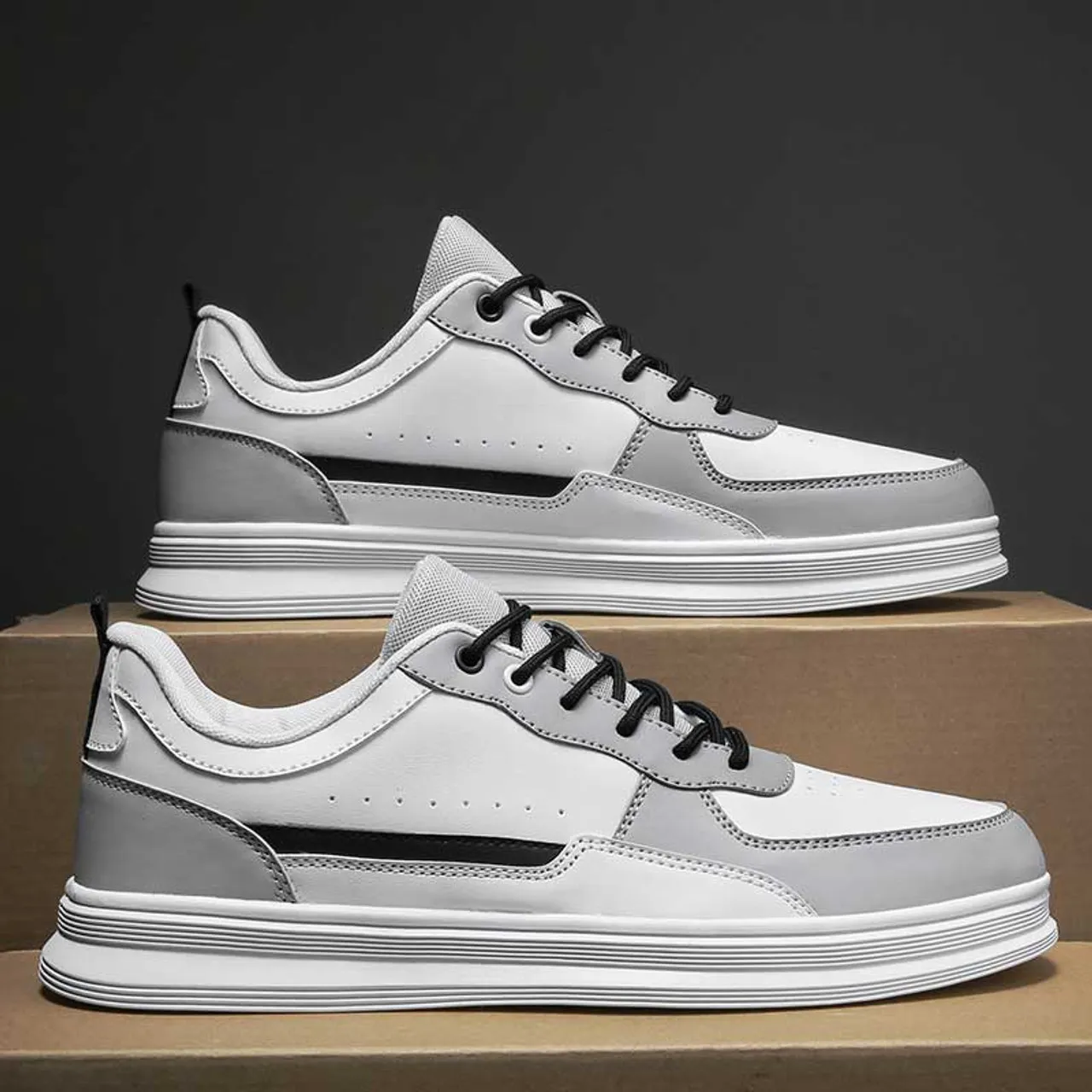 Grey White Casual Lace Up Shoe Sneaker