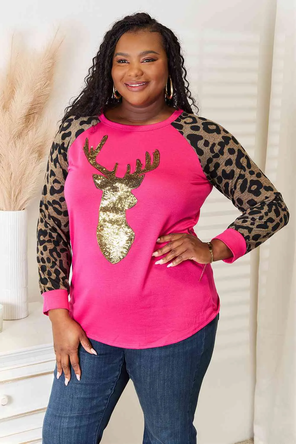 Full Size Animal Print Reindeer Top - Heimish