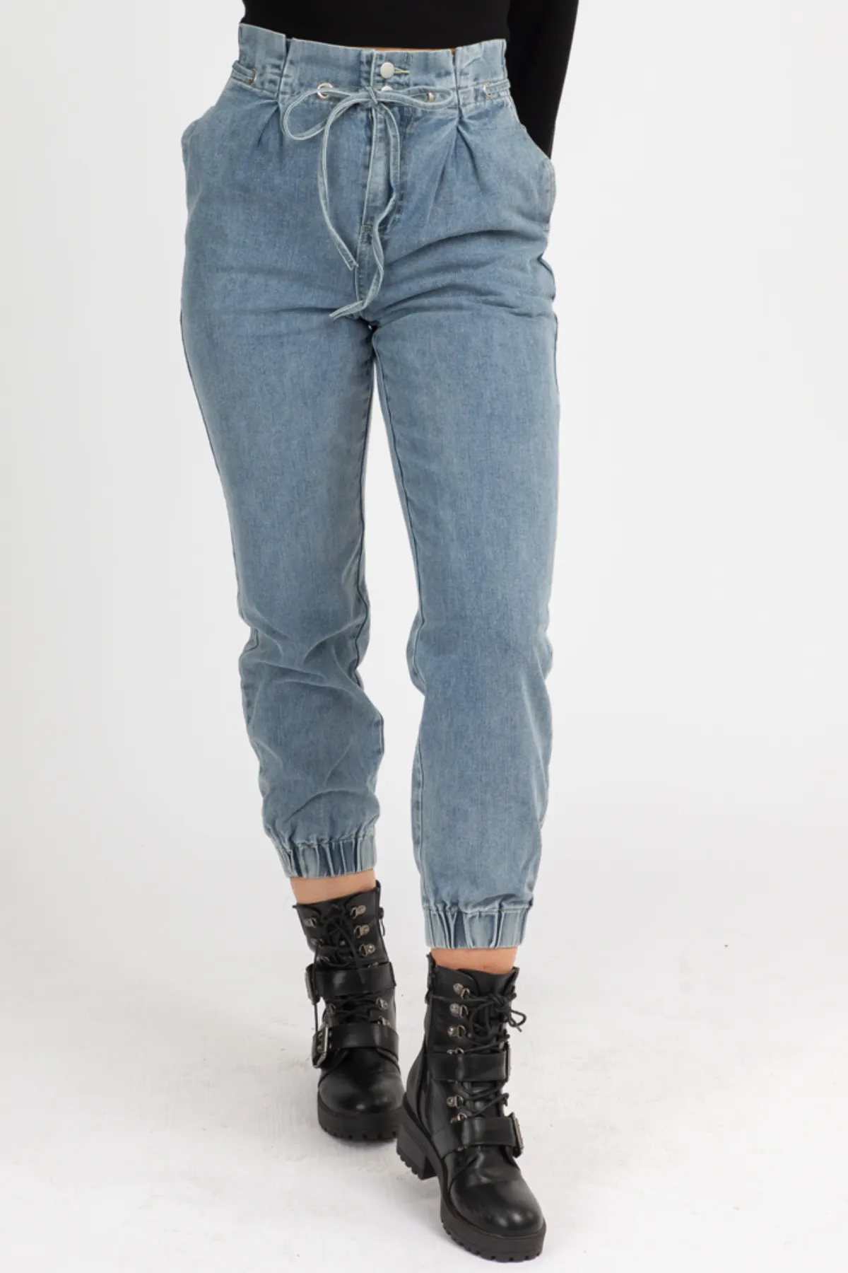 HIGH RISE DENIM PAPERBAG JOGGERS