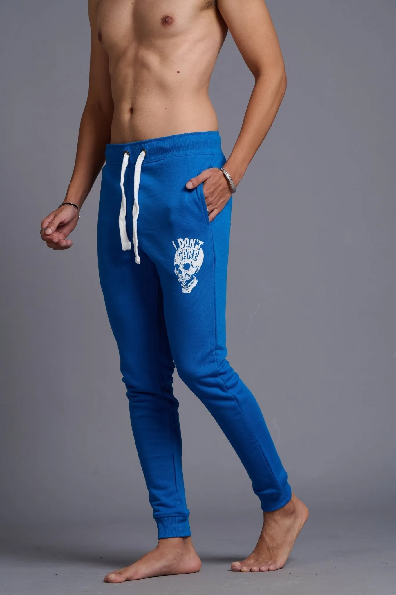 I Don't Care Printed Royal Blue Joggers for Men