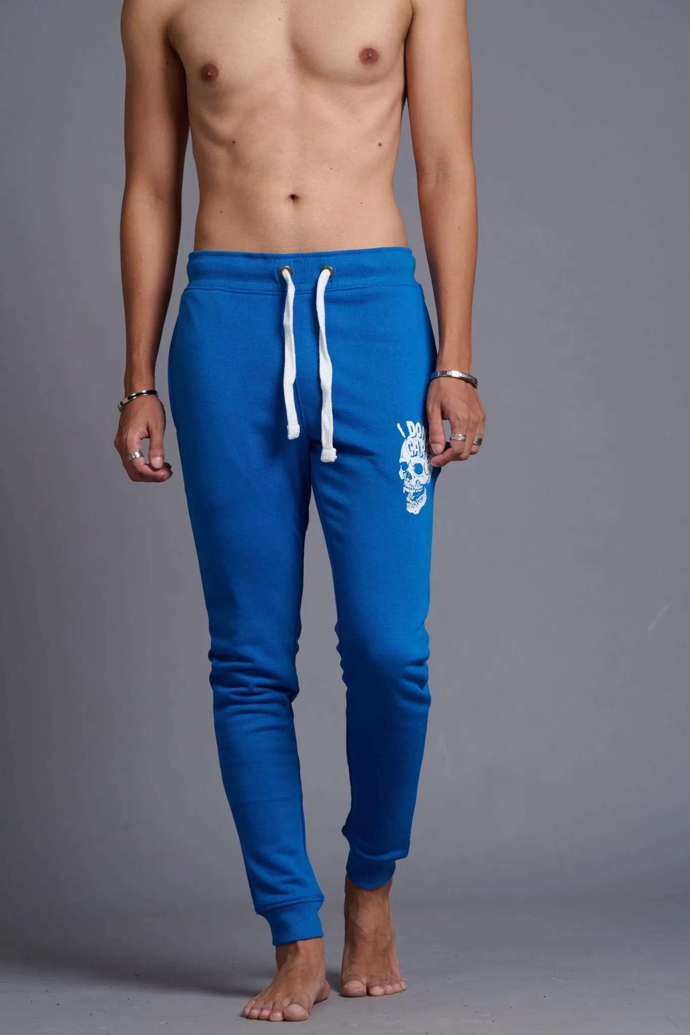 I Don't Care Printed Royal Blue Joggers for Men