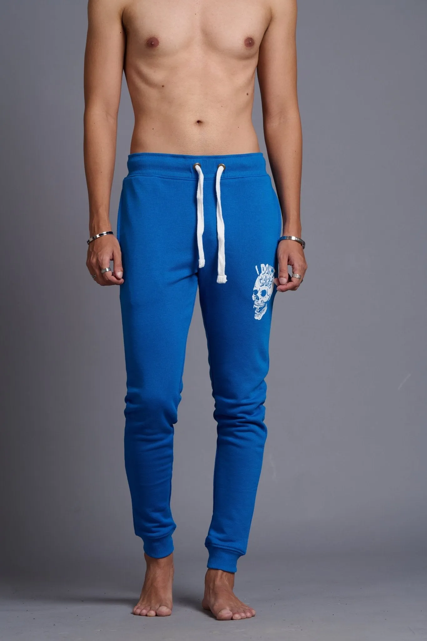 I Don't Care Printed Royal Blue Joggers for Men