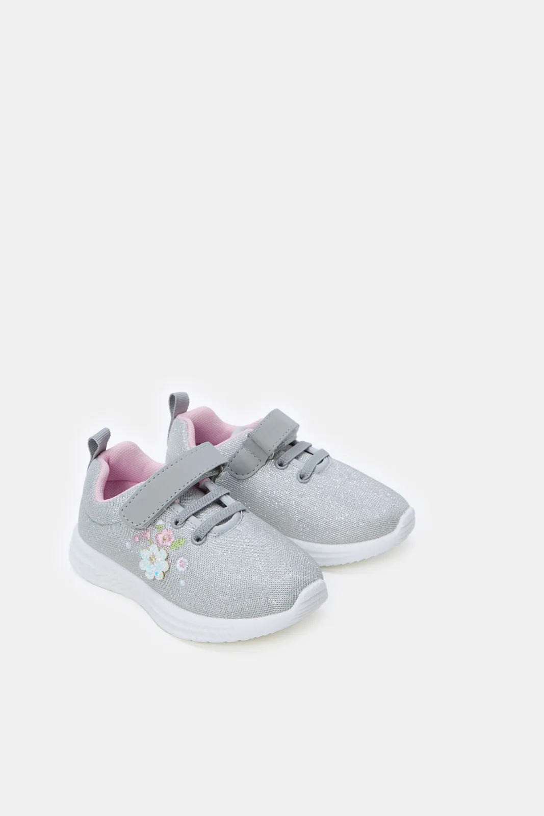 Infant Girls Grey Floral Embellished Trainer