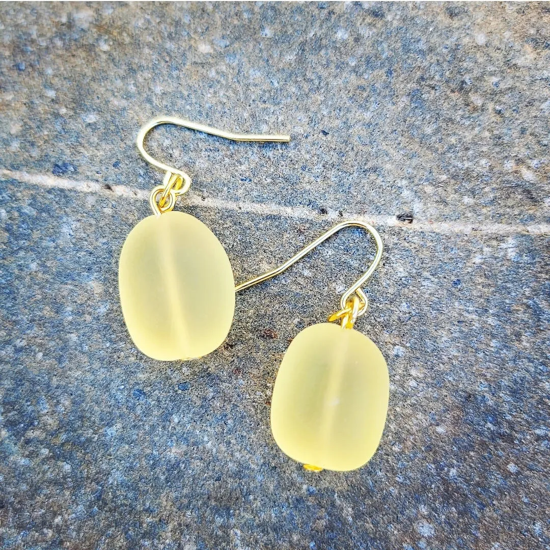 Yellow Seaglass Stone Earrings by Island Girl Art