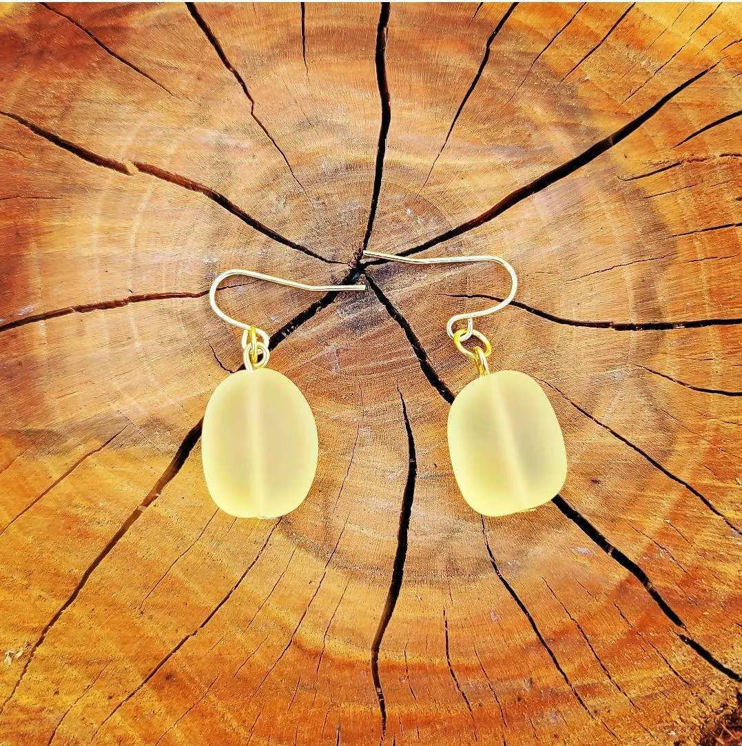 Yellow Seaglass Stone Earrings by Island Girl Art