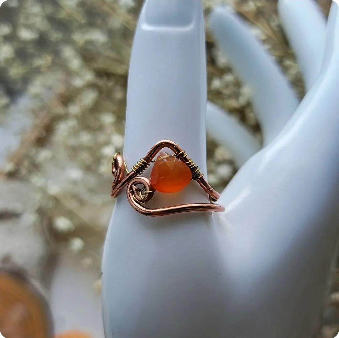 Orange Chalcedony Wire Wrapped Ring by Island Girl Art.