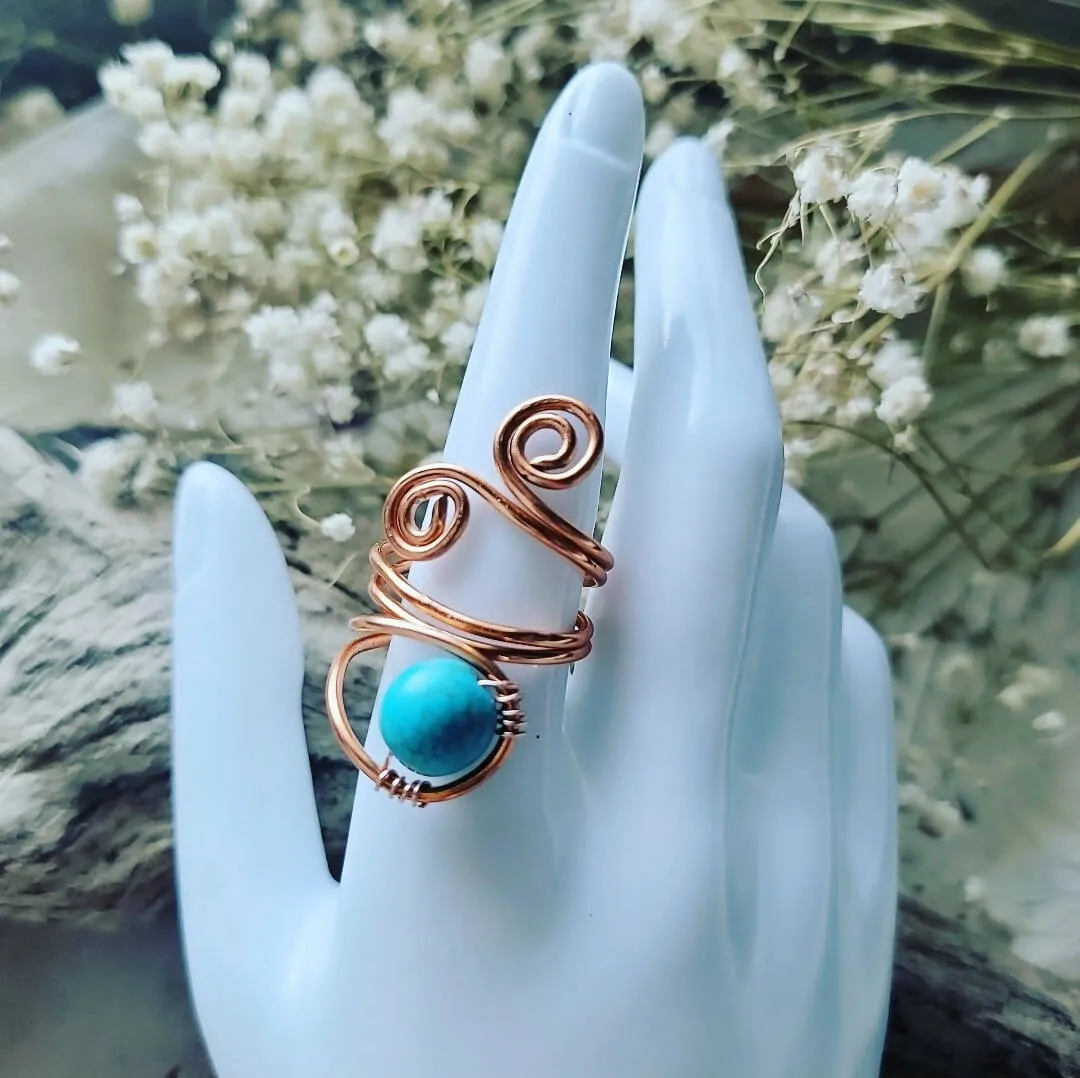 Turquoise Copper Island Girl Art Wire Wrapped Ring