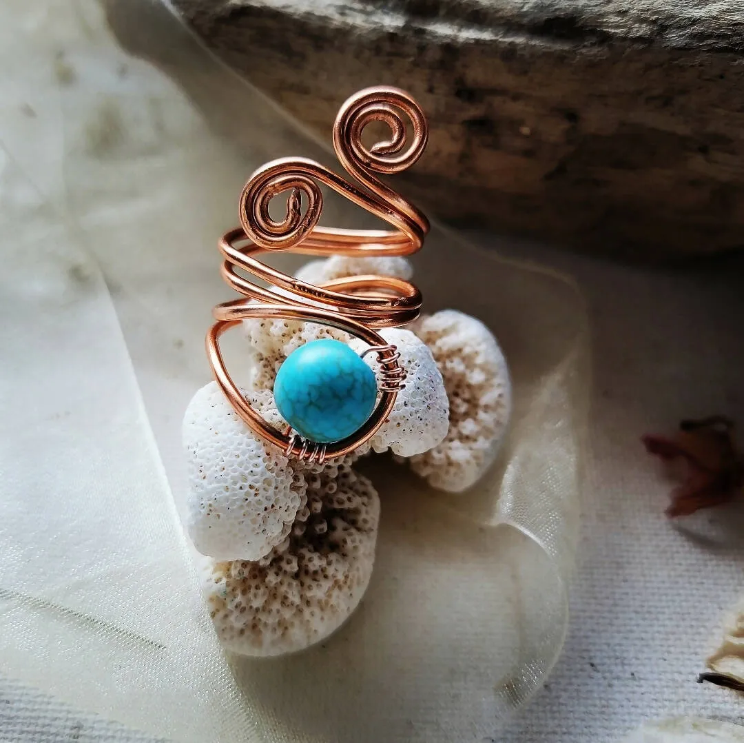 Turquoise Copper Island Girl Art Wire Wrapped Ring