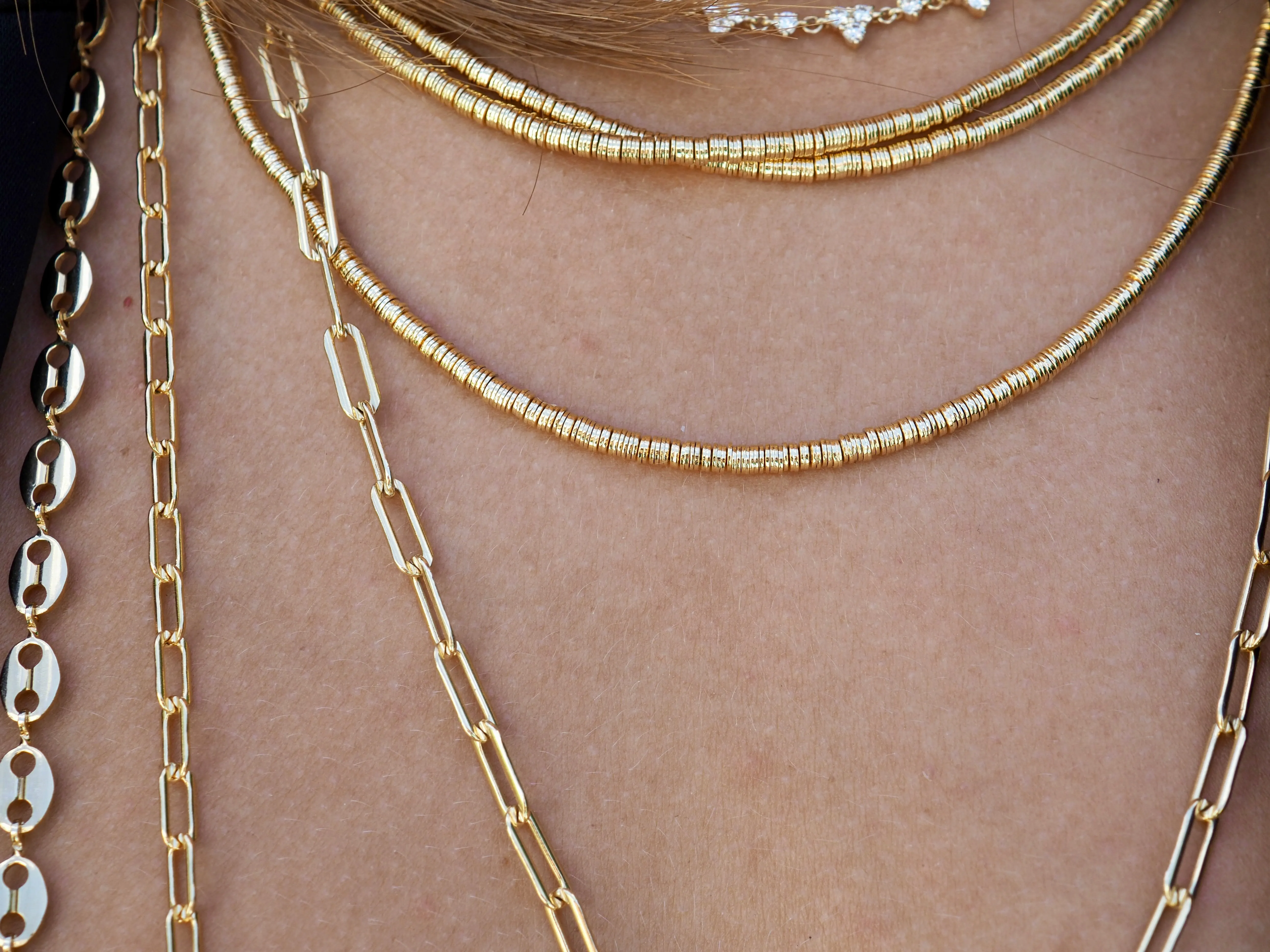 Gold Flat Beaded Necklace by JANA