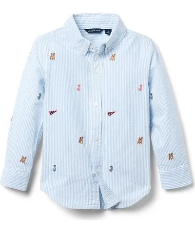 Janie and Jack Boys' Oxford Embroidered Varsity Shirt- Little Kid