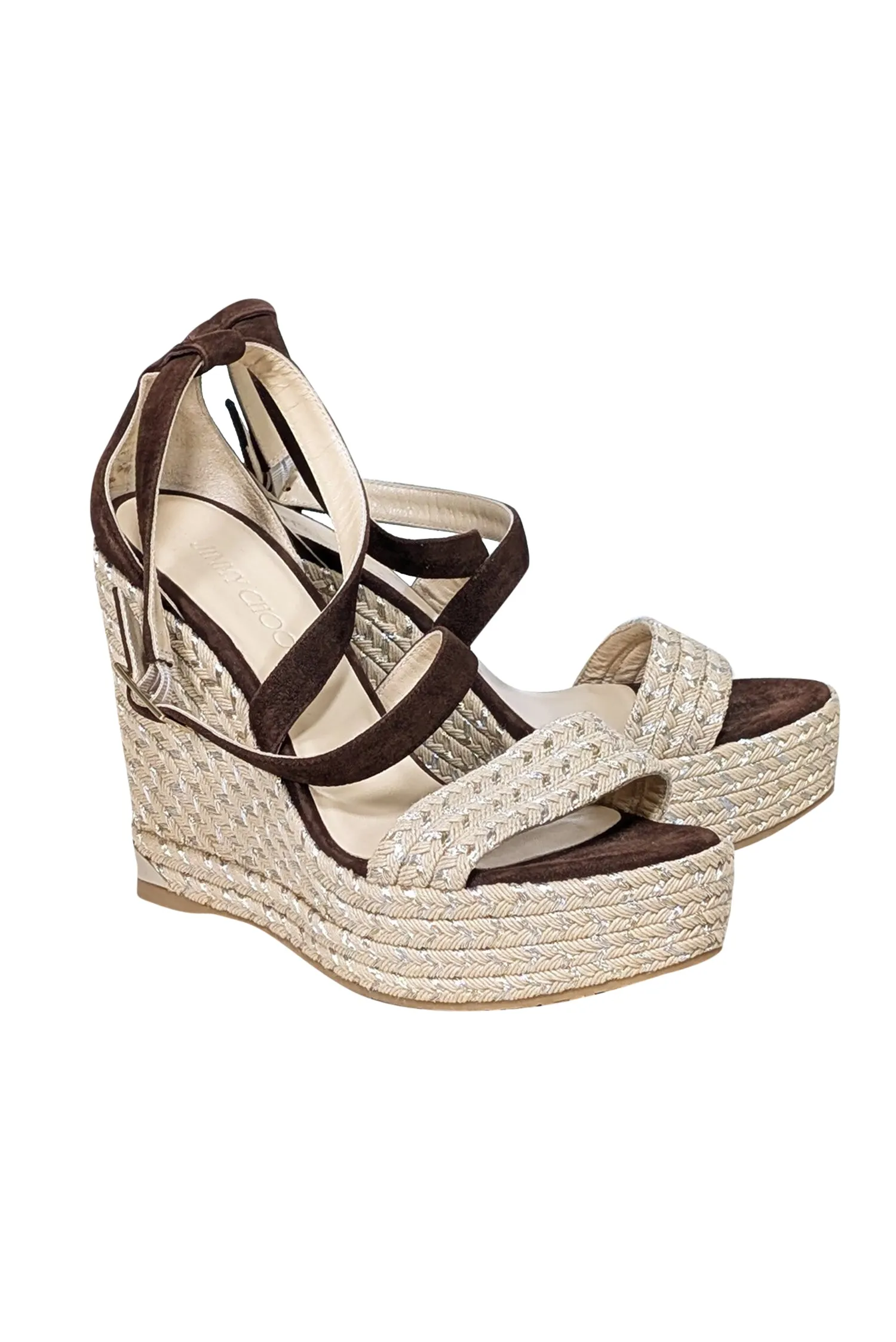 Jimmy Choo - Beige & Brown Suede & Espadrille Wedges Sz 10