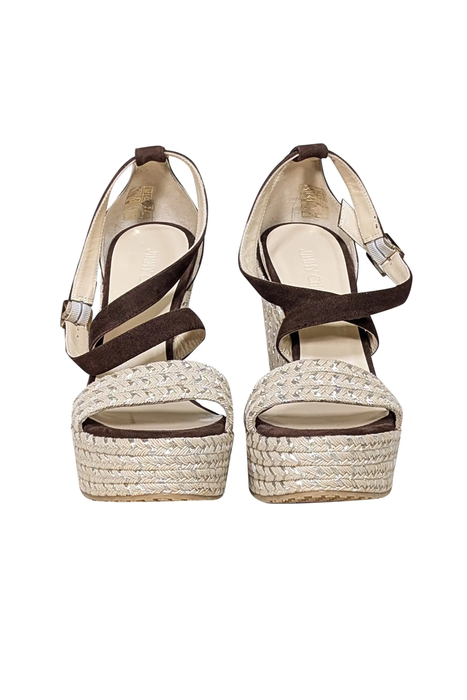 Jimmy Choo - Beige & Brown Suede & Espadrille Wedges Sz 10