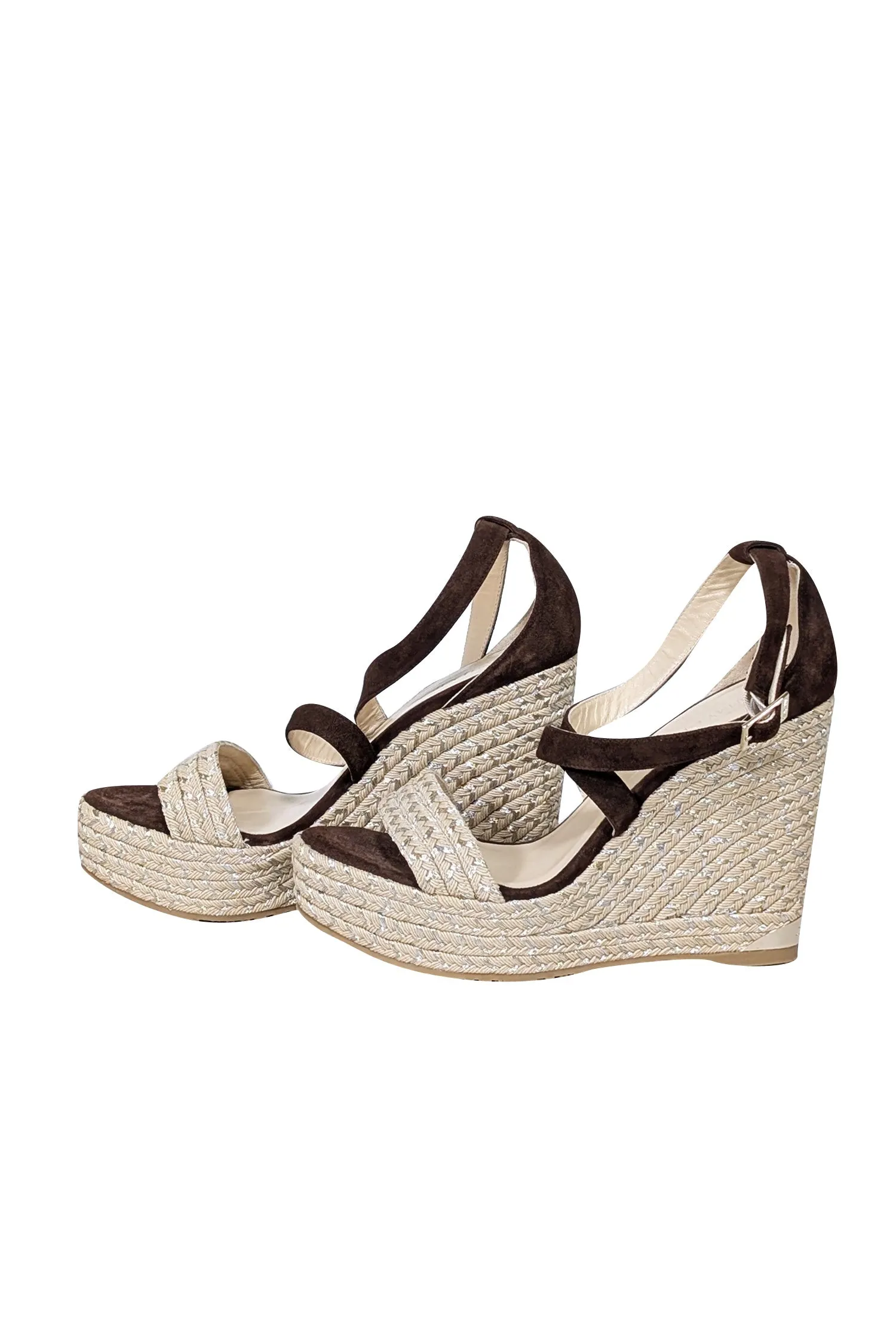 Jimmy Choo - Beige & Brown Suede & Espadrille Wedges Sz 10