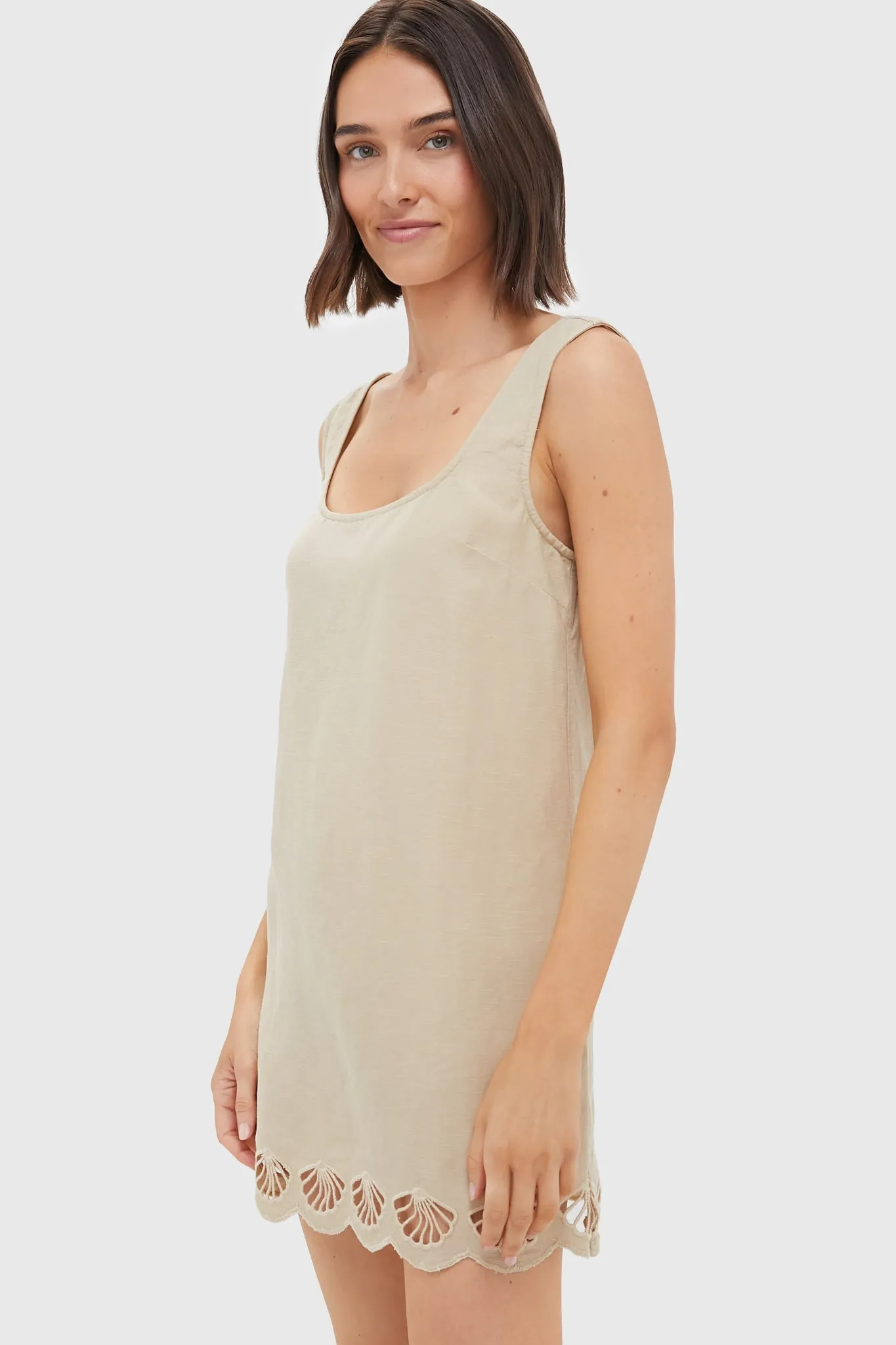 Jute Air Linen Scallop Mini Dress