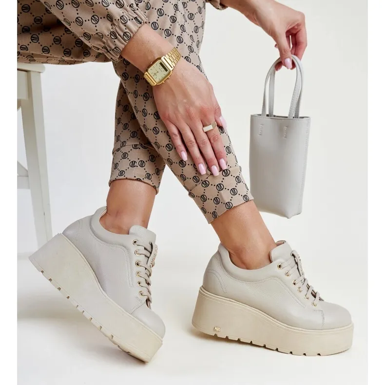 Karino beige leather wedge sneakers