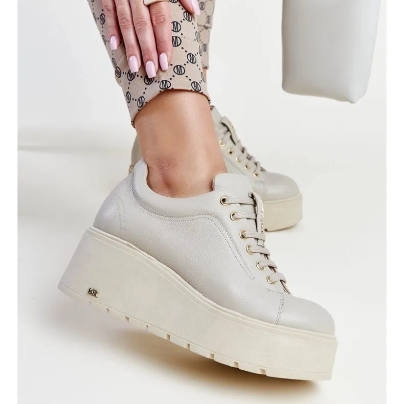 Karino beige leather wedge sneakers