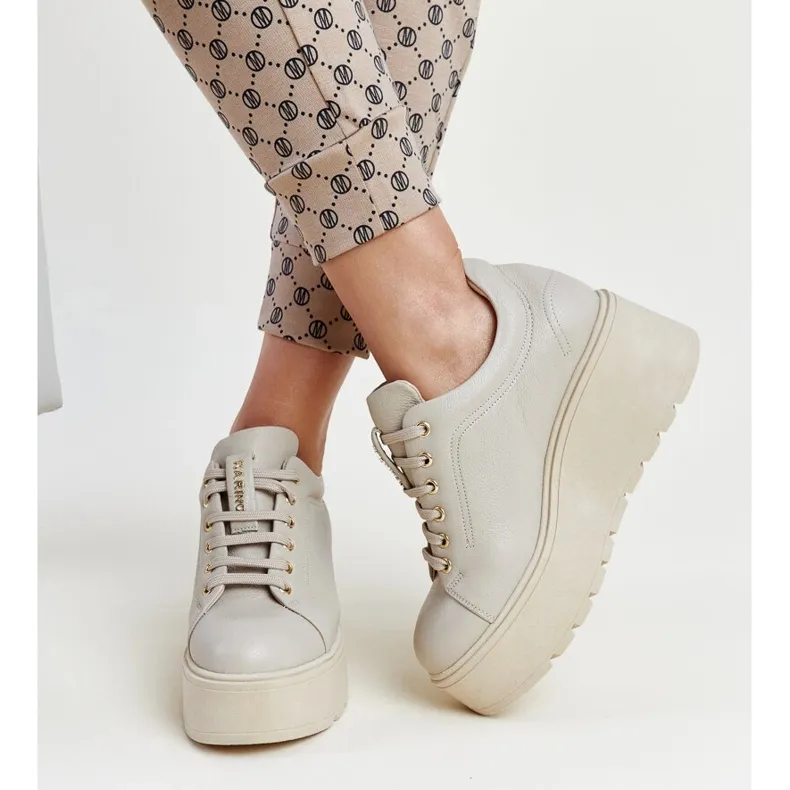 Karino beige leather wedge sneakers