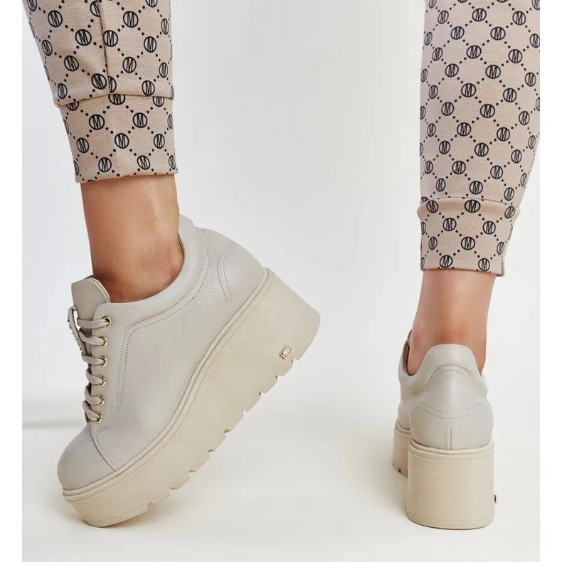 Karino beige leather wedge sneakers