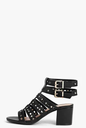 Katy Block Heel Lazer Cut Sandal