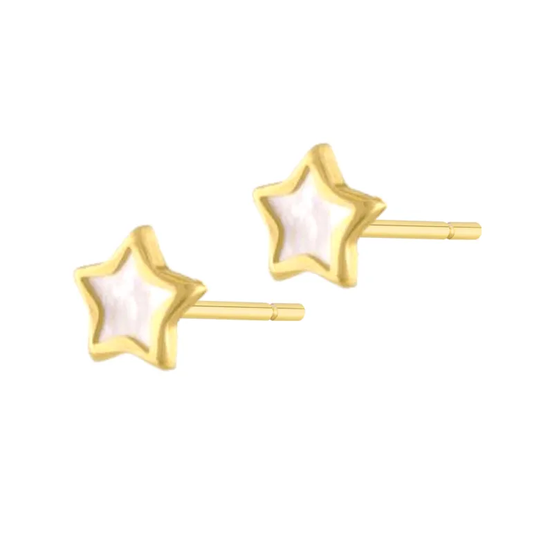 14K Stud Earrings for Kids with Pearl Star Design