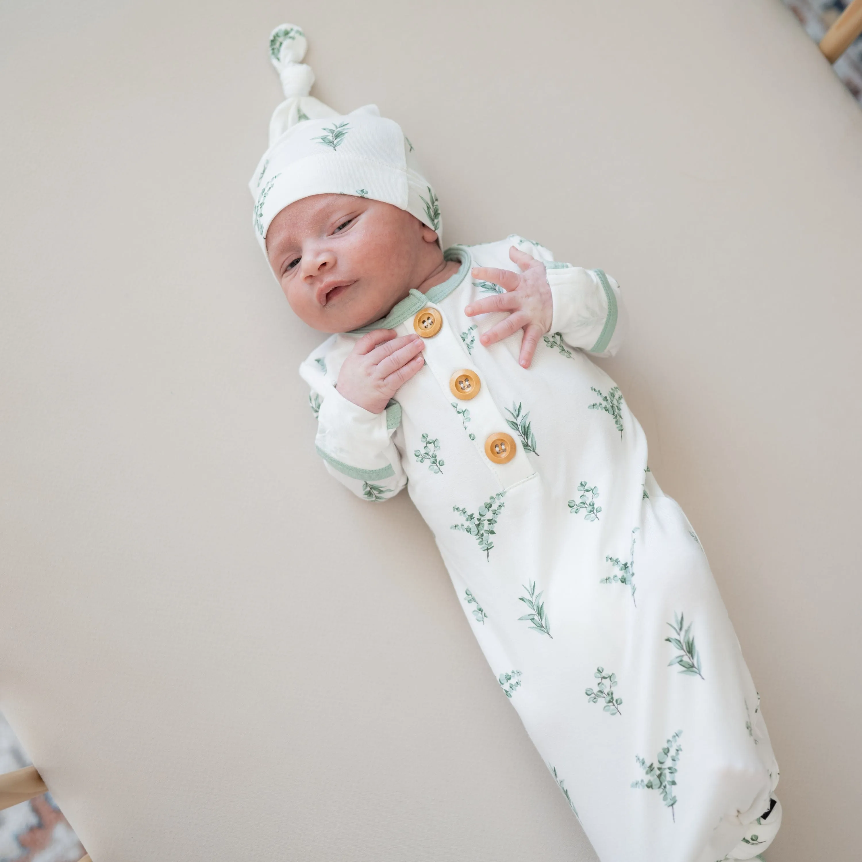 Eucalyptus Knotted Gown and Hat Set