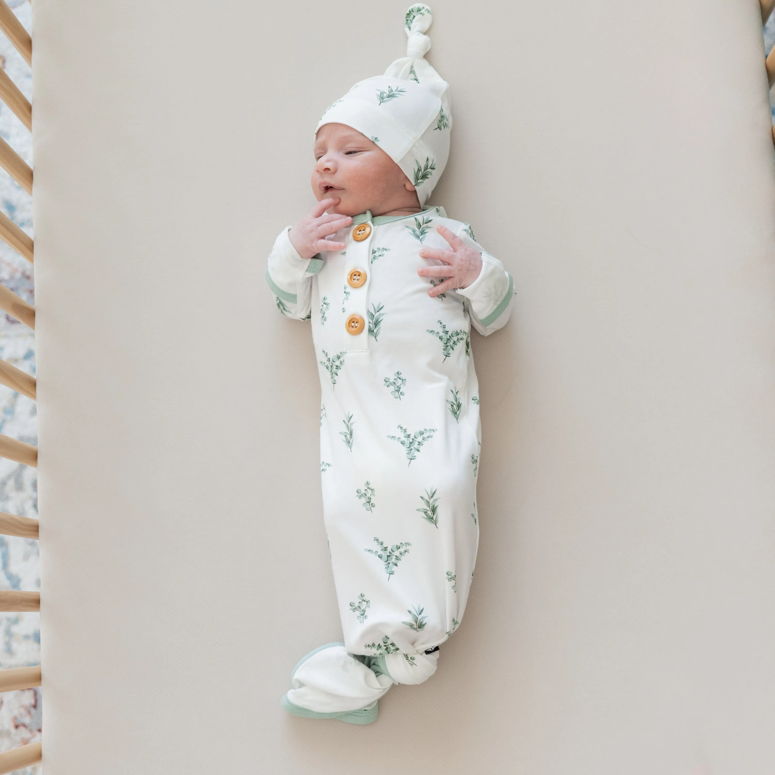 Eucalyptus Knotted Gown and Hat Set