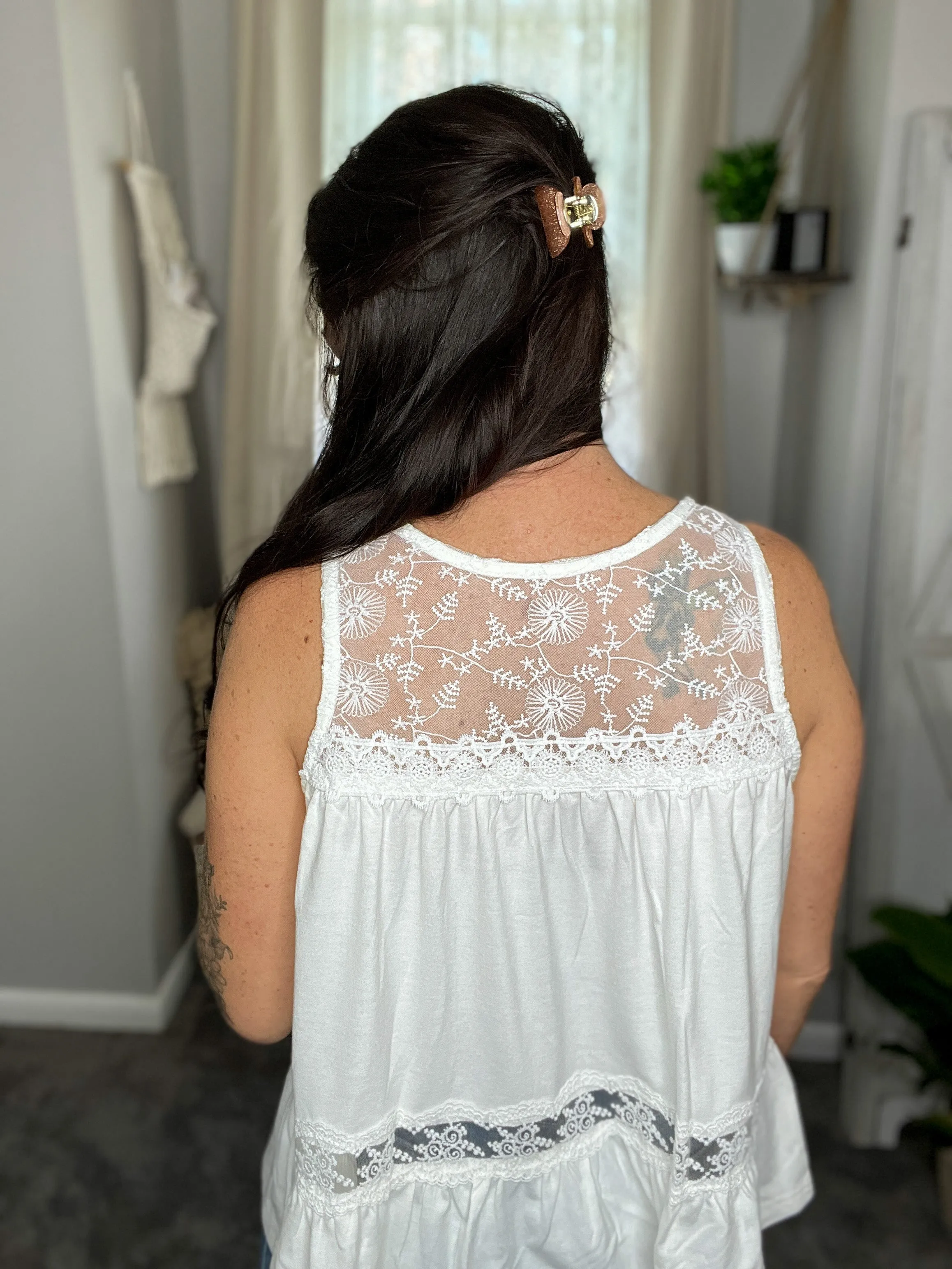 Lace Yoke Peplum Tank