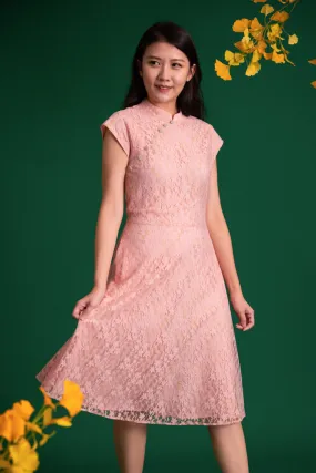 Womens Pink Gold Lace Holly Cheongsam