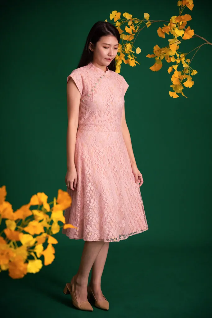 Womens Pink Gold Lace Holly Cheongsam