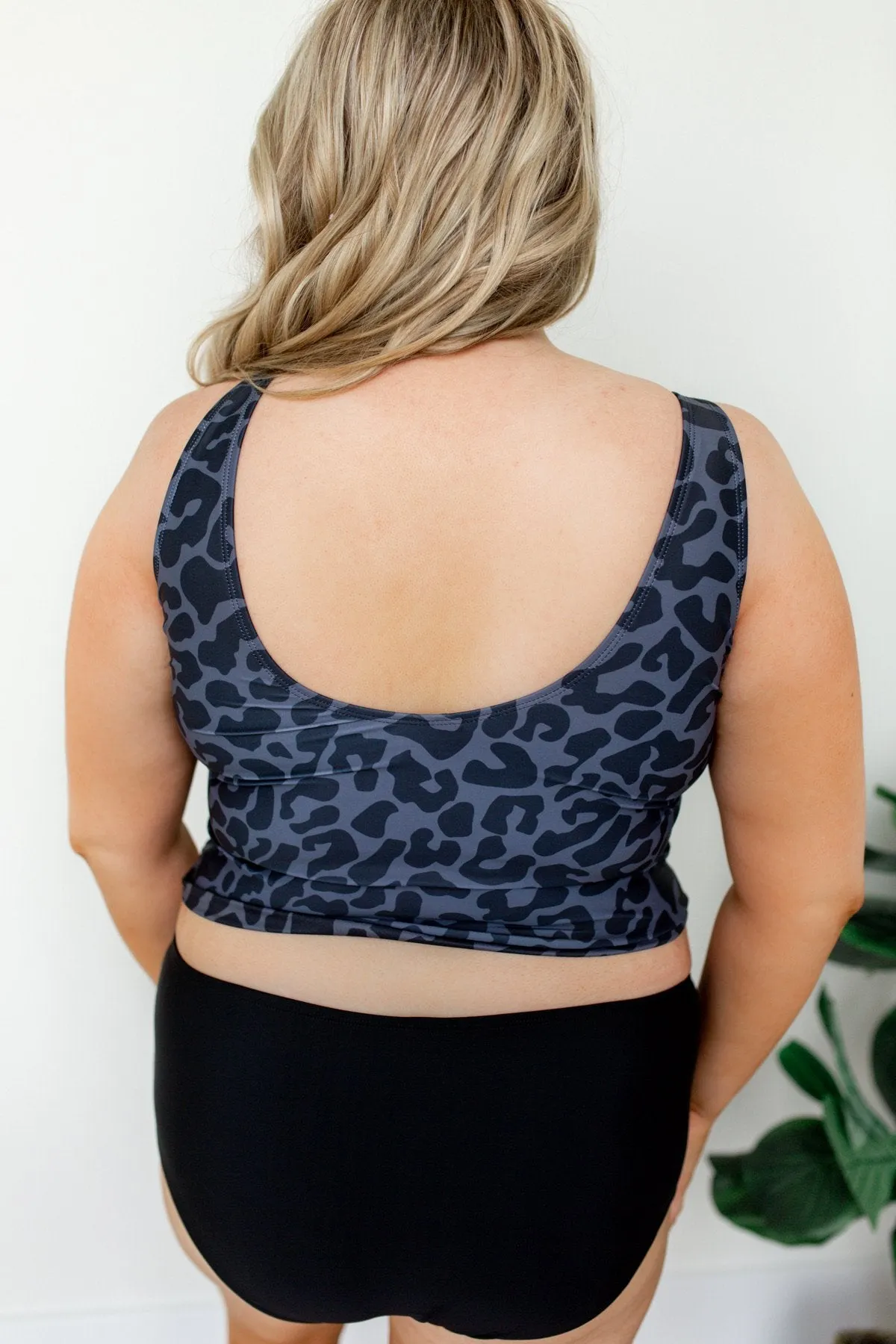 Charcoal Leopard Print Tankini with Front Knot