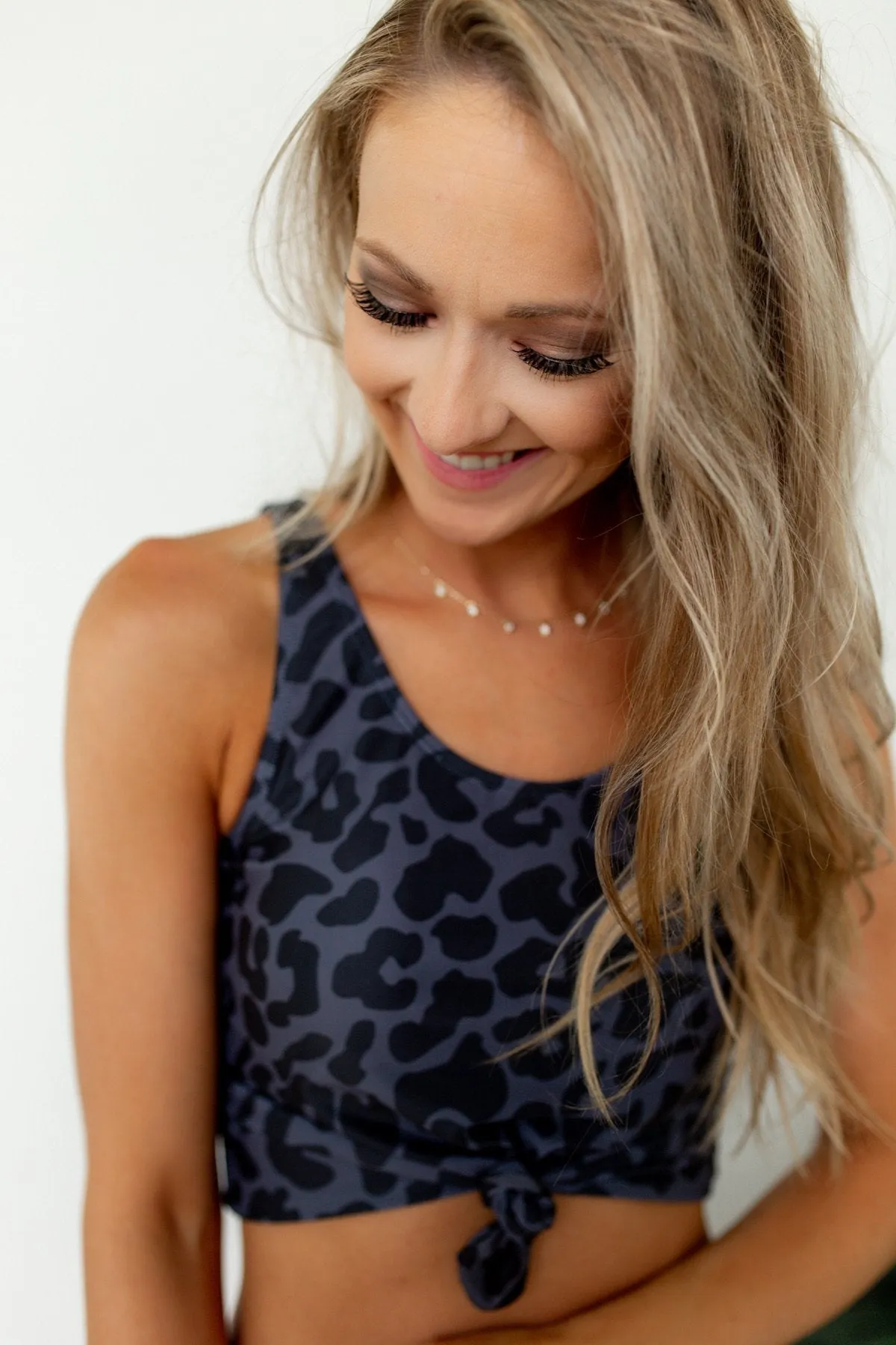 Charcoal Leopard Print Tankini with Front Knot