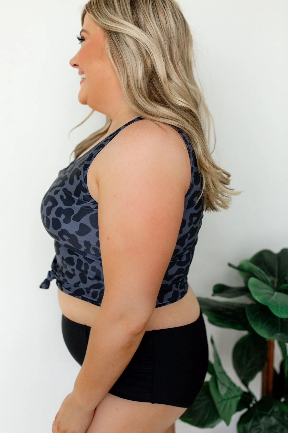 Charcoal Leopard Print Tankini with Front Knot