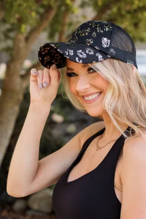 Let's Hit The Road Baseball Hat Black Leopard