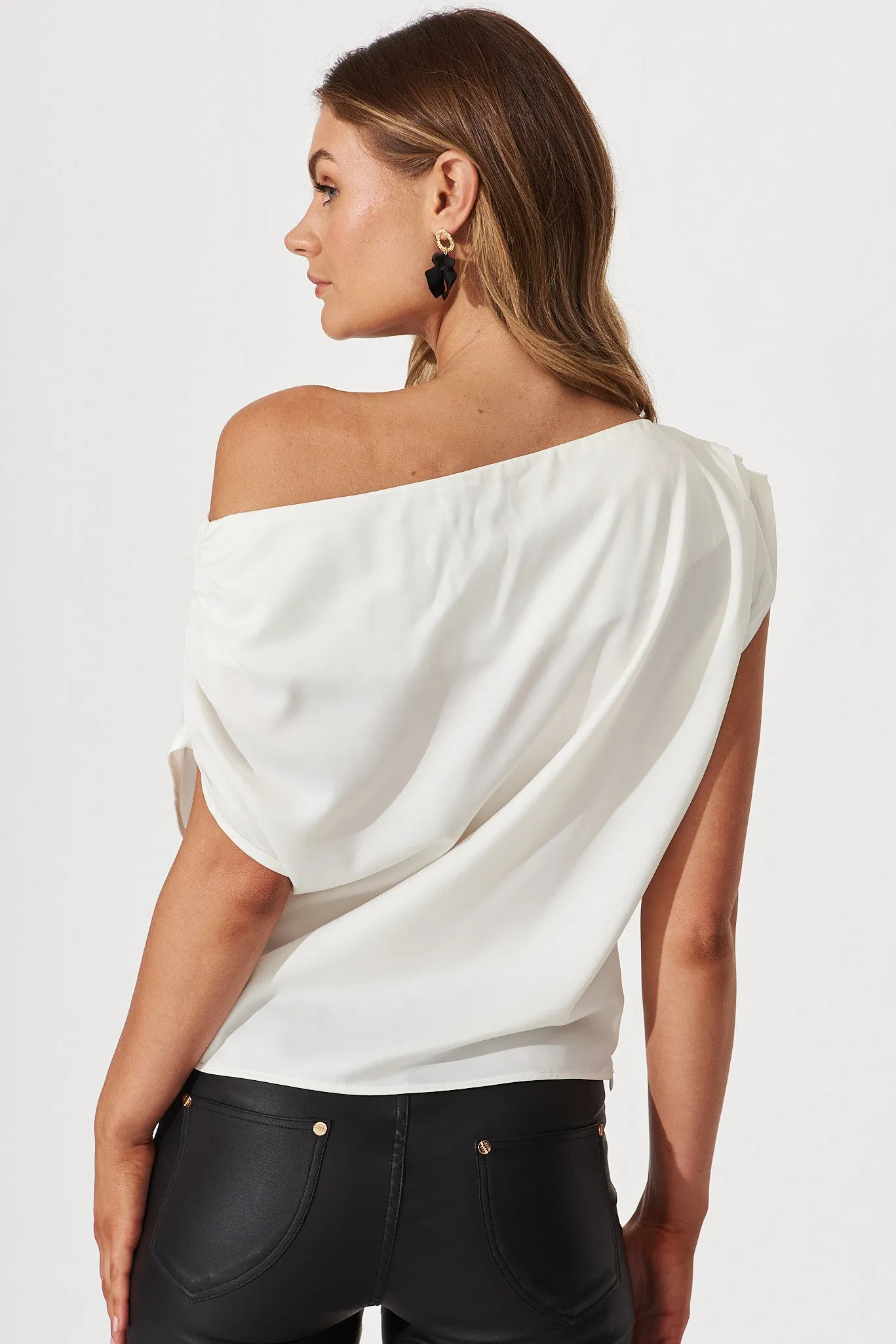 Liana Off Shoulder Top In White Satin