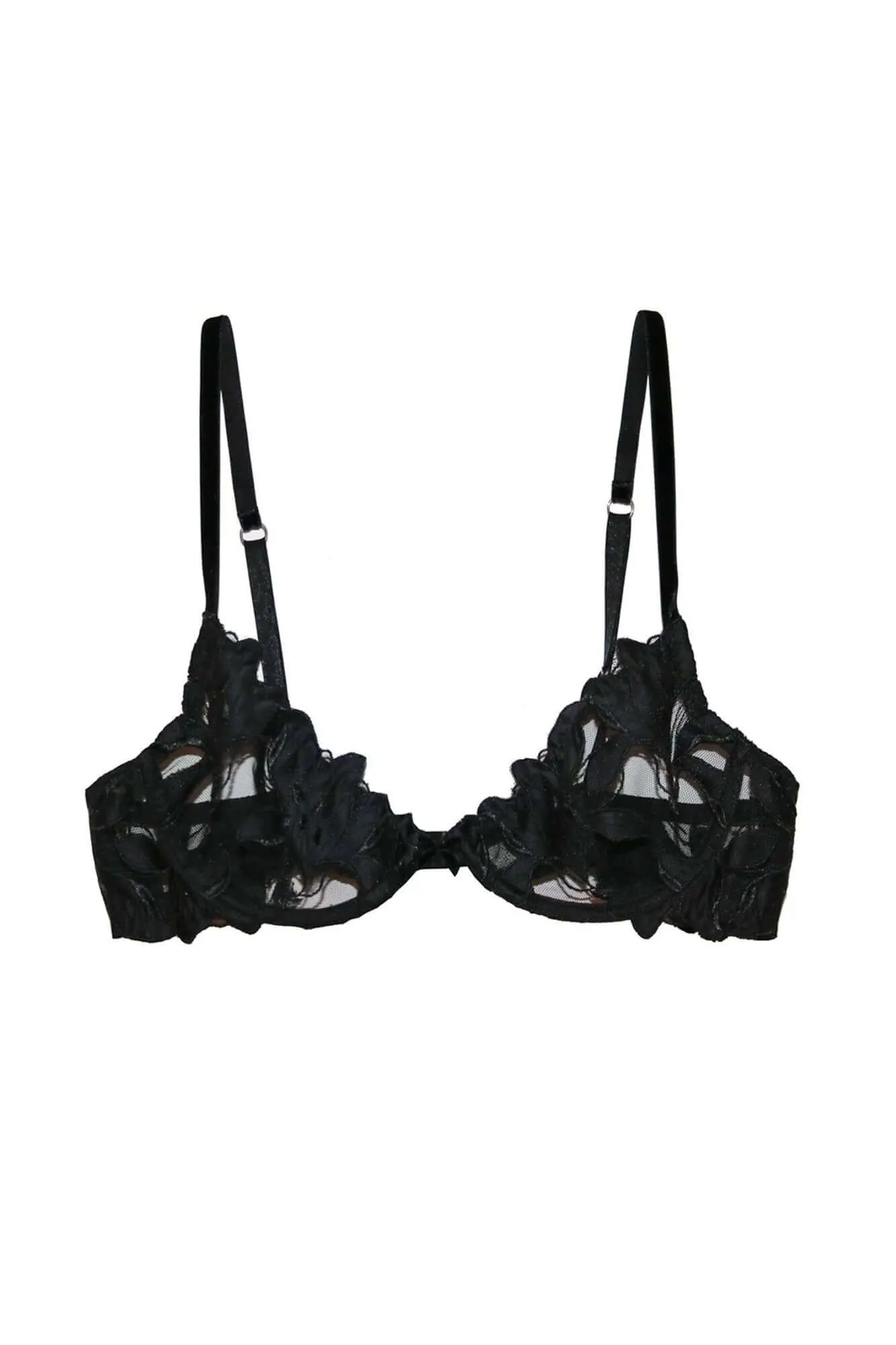 Lily Embroidered Plunge Demi Bra in Black