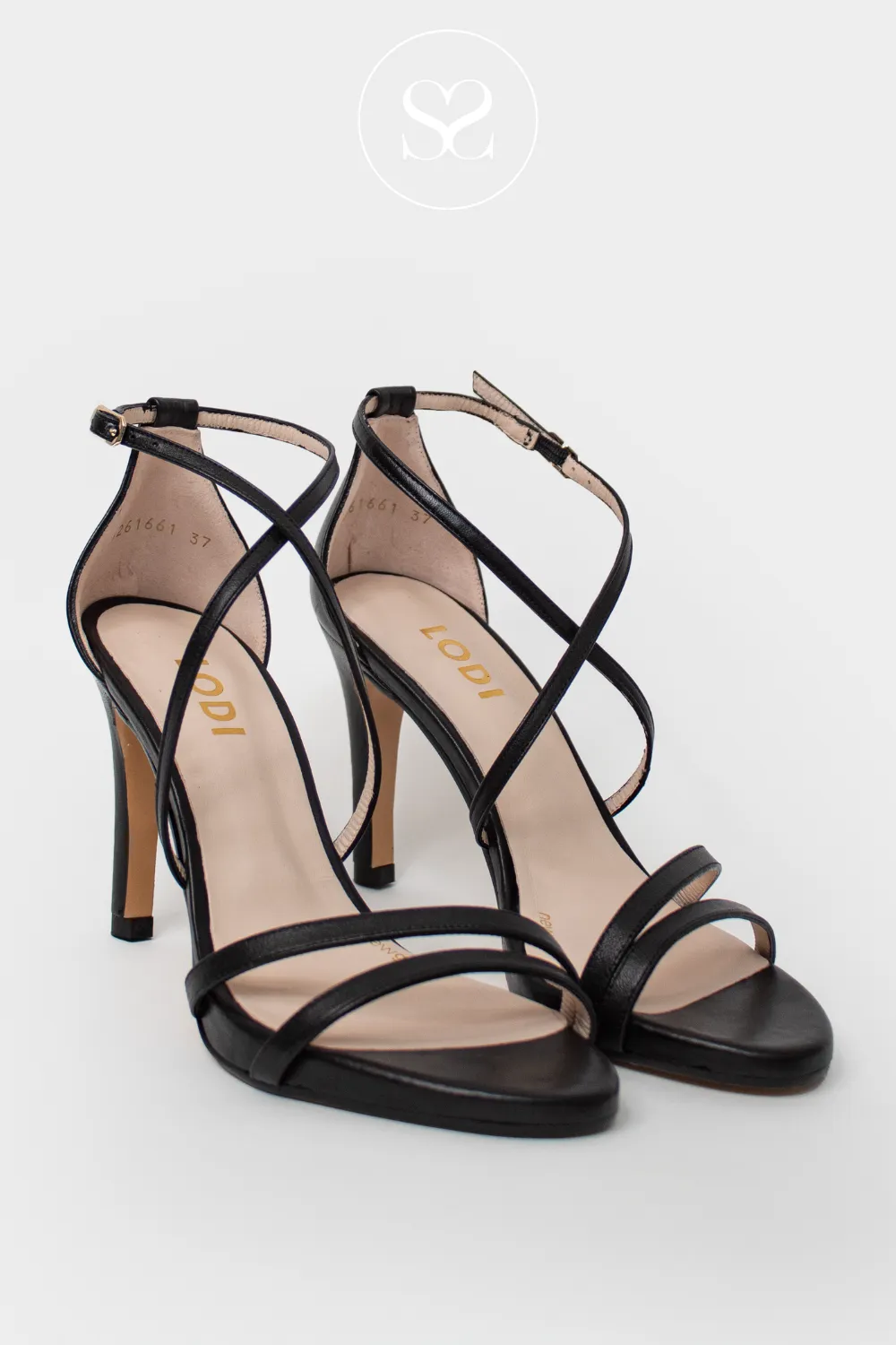 LODI INRIKO-X BLACK LEATHER HIGH HEEL SANDALS