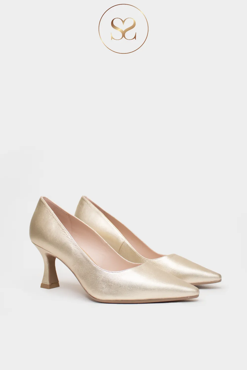 LODI JONA GOLD LEATHER MID-HEEL COURT SHOES / HEELS