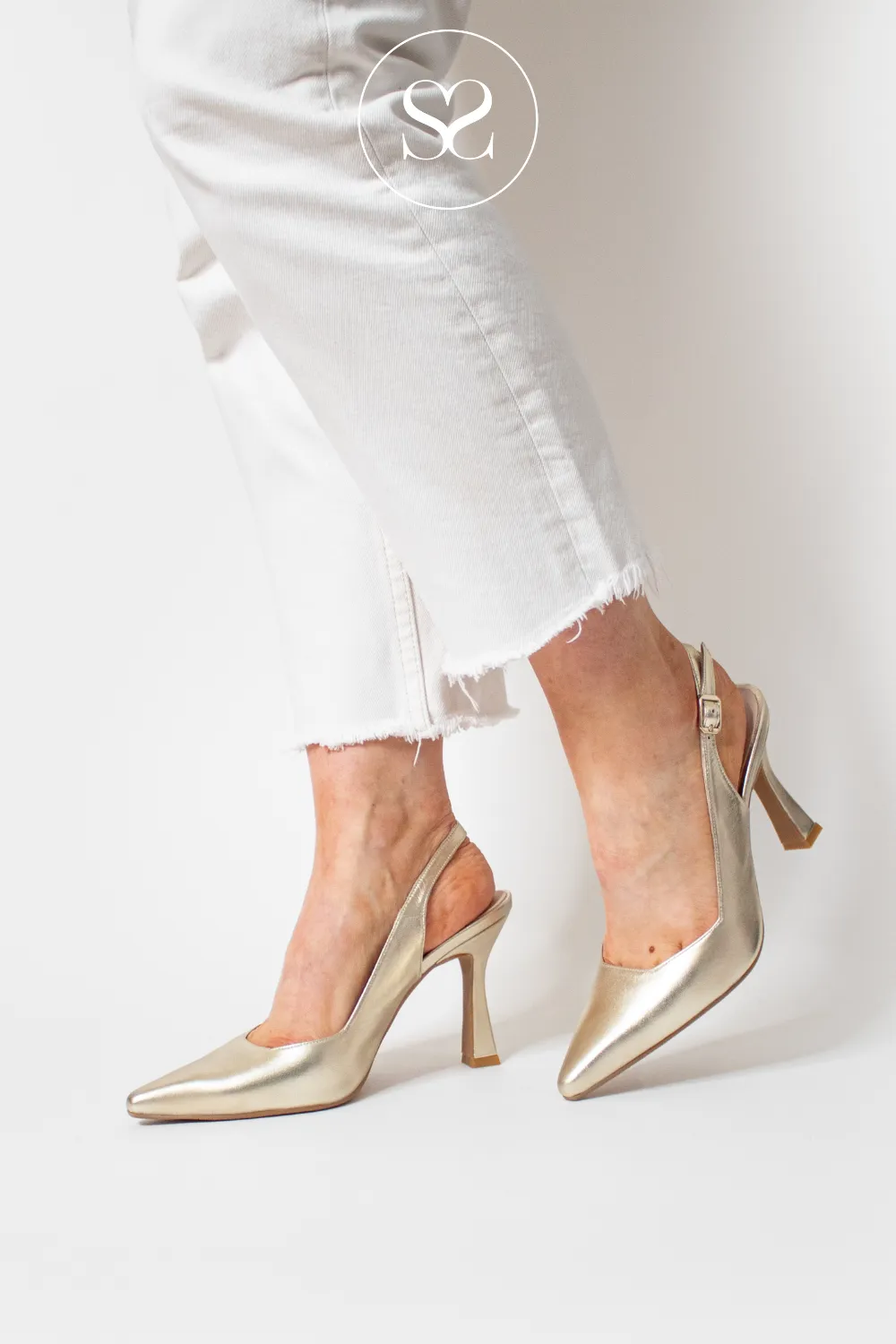 LODI MODERN GOLD LEATHER HIGH HEEL SLINGBACK