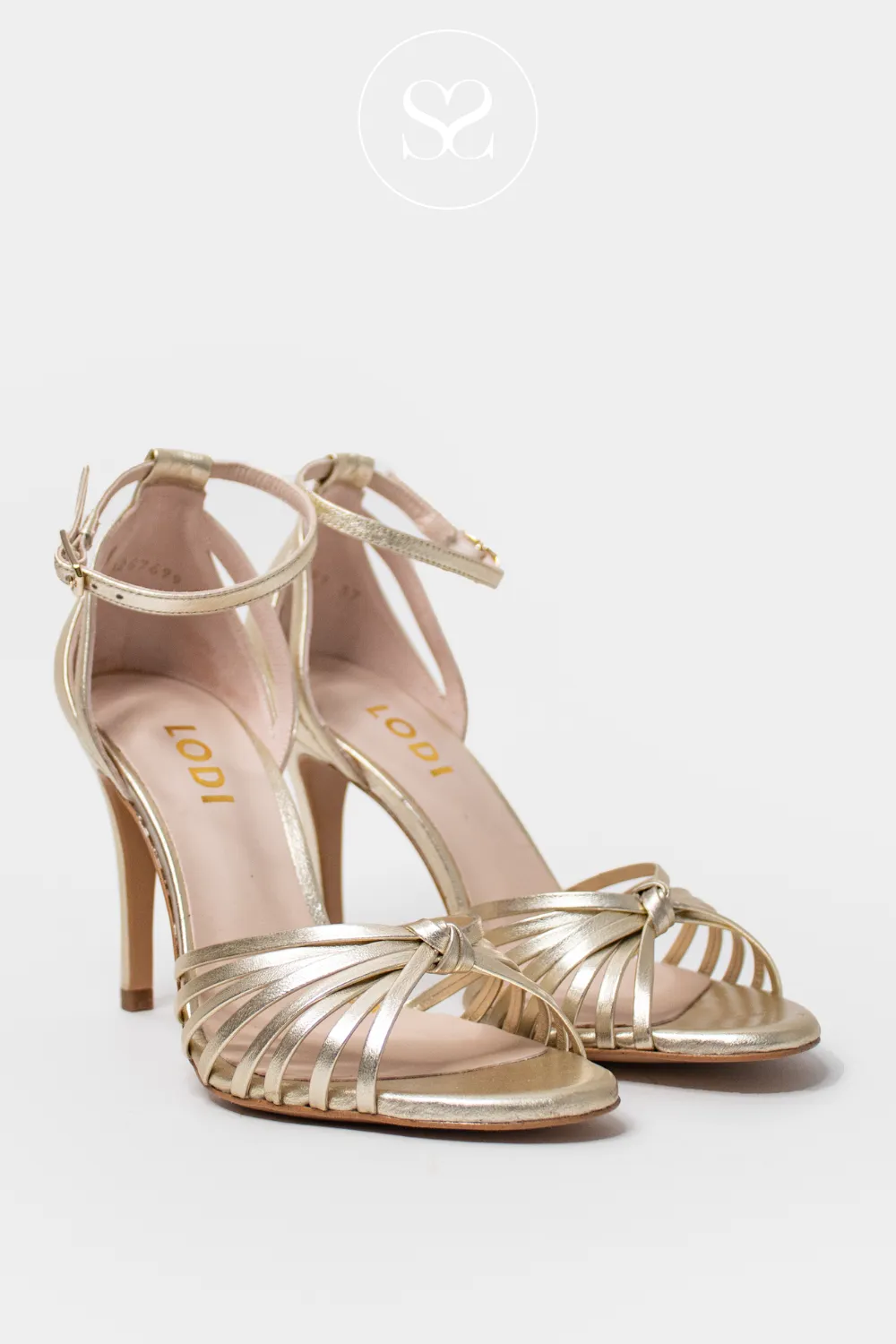 LODI YISIS GOLD LEATHER HIGH HEEL SANDALS