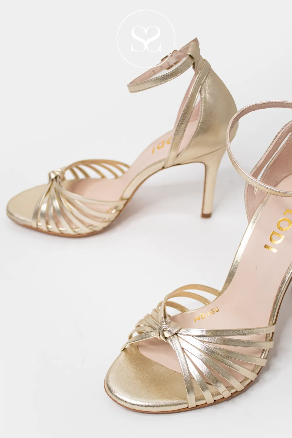 LODI YISIS GOLD LEATHER HIGH HEEL SANDALS