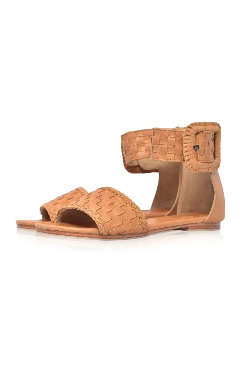 Vintage Camel Madagascar Woven Leather Sandals