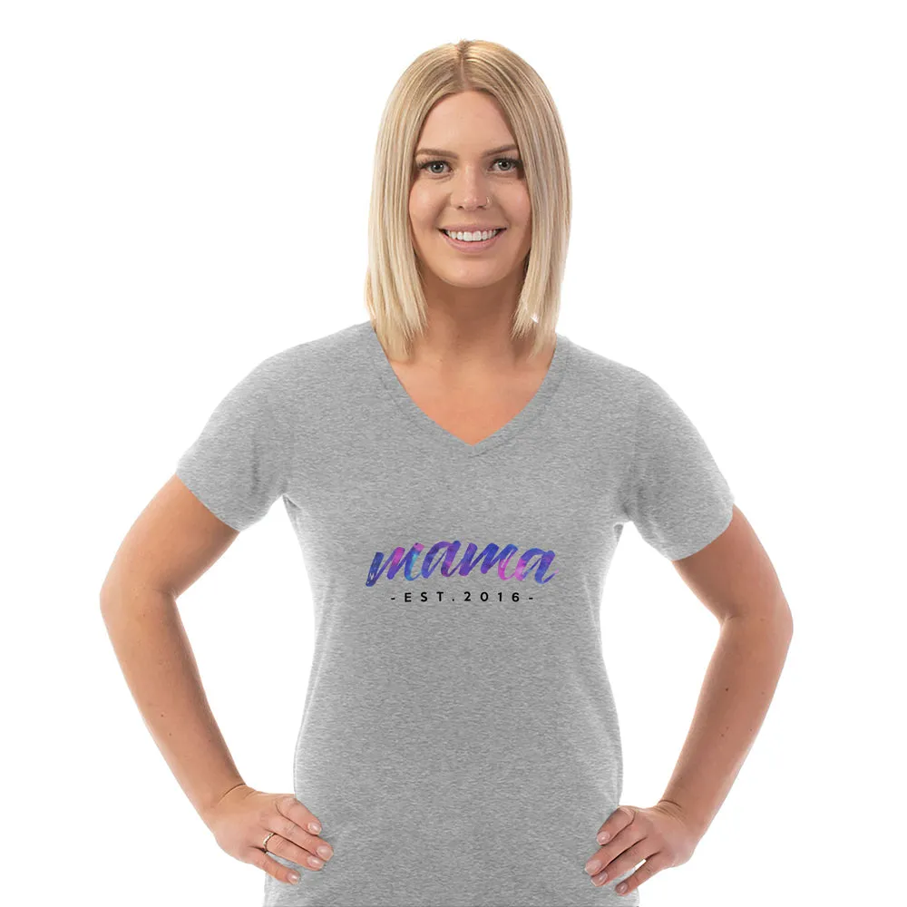 Custom Mama Est V Neck Tee for Women