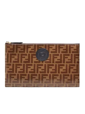 Medium Flat Pouch in Brown Fabric