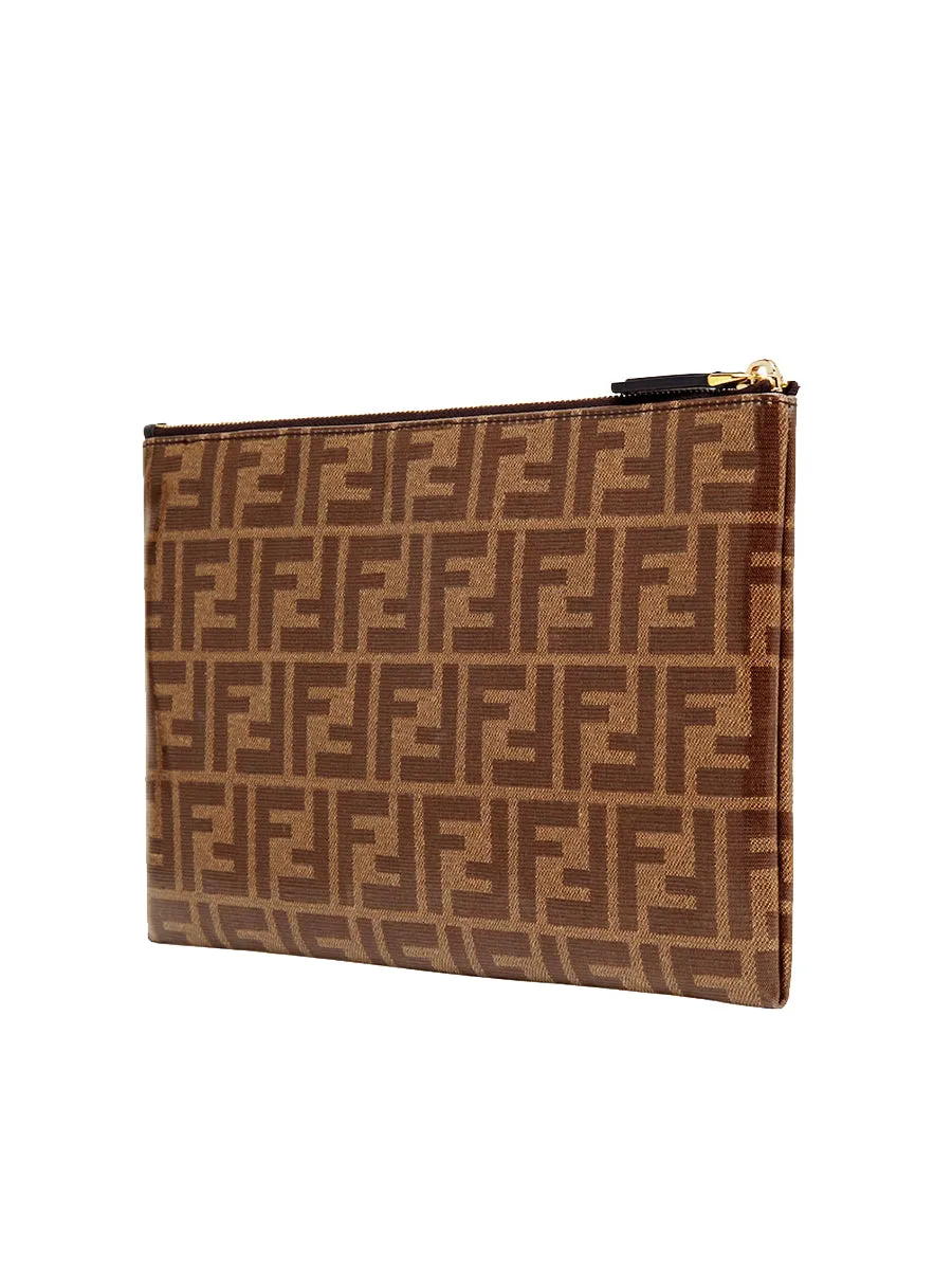 Medium Flat Pouch in Brown Fabric