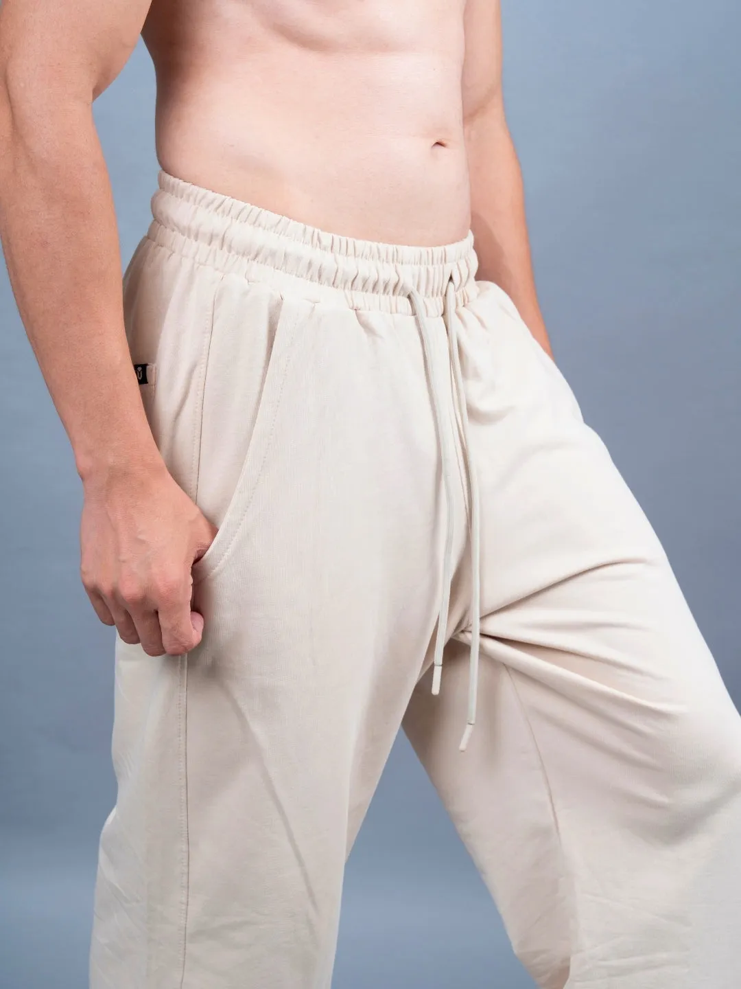 Men Premium Terry Loose Fit Joggers - Beige