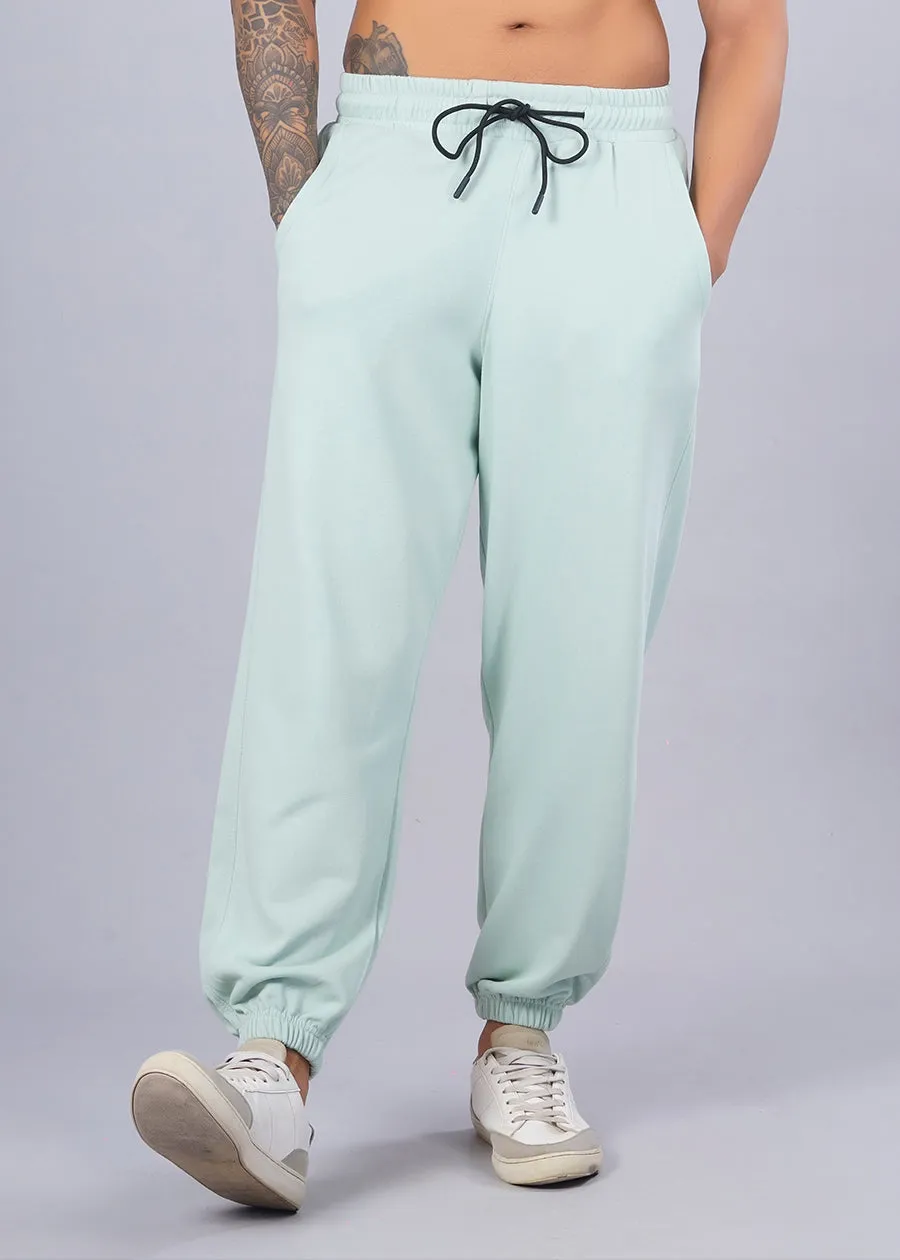 Men Premium Terry Loose Fit Joggers - Mint Green